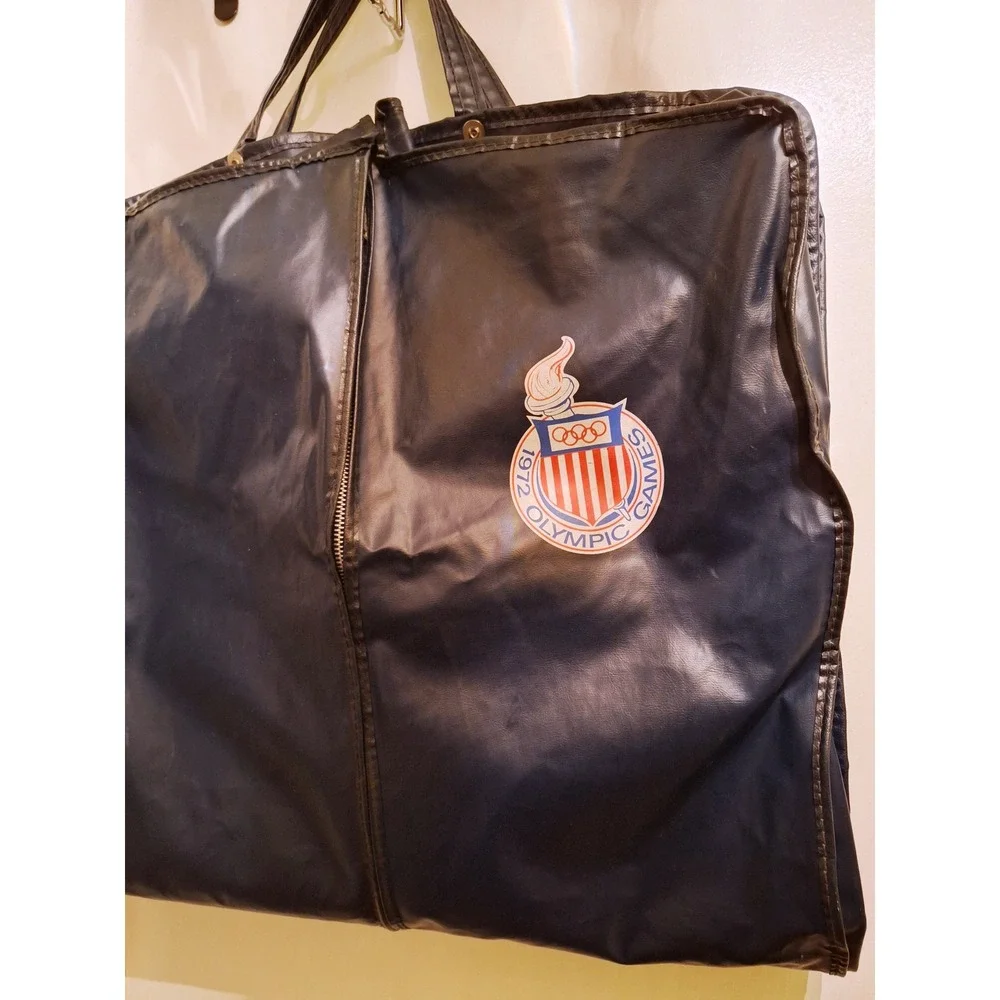 Vintage‎ 1972 Olympic Games Garment Bag Navy Blue Vinyl Travel Suit Cover Logo